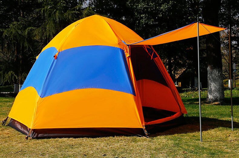 Cheap Goat Tents Outdoor Camping Climbing 3 5 People Automatic Quick Open Hexagonal Tent Double Layer Thickened Rainproof Ventilate Hall Design   